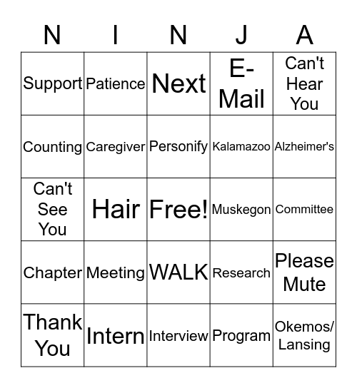 NINJA CONFERENCE CALL BINGO Card