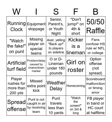 #wisfb Bingo! Bingo Card