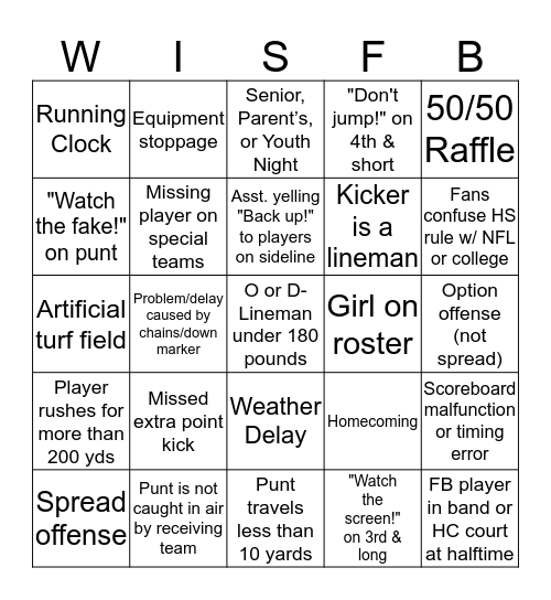 #wisfb Bingo! Bingo Card