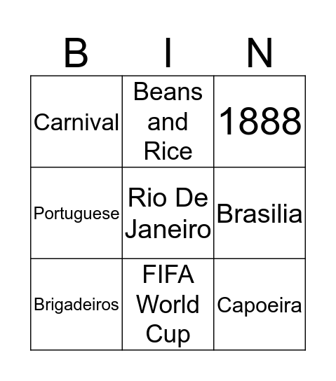 BRAZIL Bingo Card