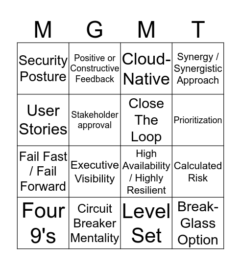 Management Lingo Bingo Card