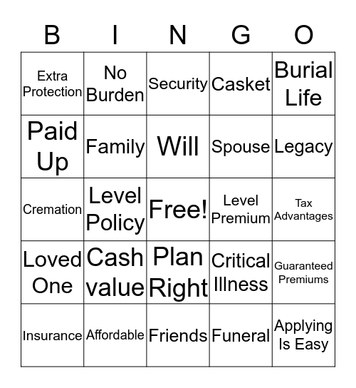 FINAL EXPENSE BINGO Card