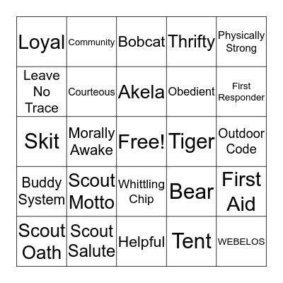 Pack 254 Bingo Card