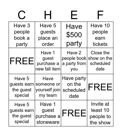 The Pampered Chef Bingo Card