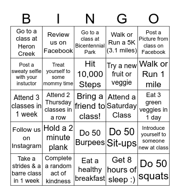 FIT4MOM Lake Zurich/Buffalo Grove Bingo Card