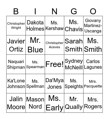 I know my classmates! Bingo Card