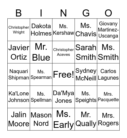 I know my classmates! Bingo Card