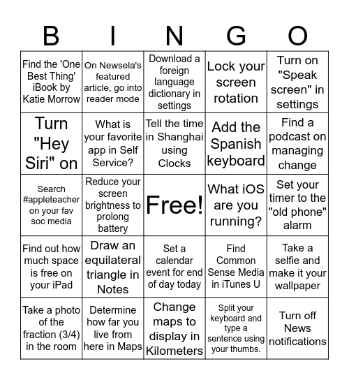 iOS Bingo #AppleTeacher Bingo Card