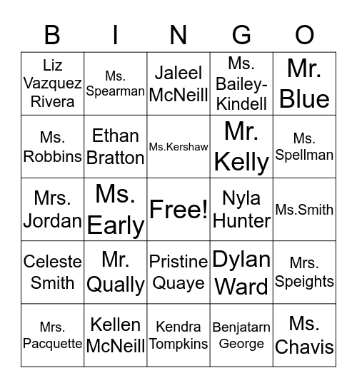 2nd Period I know my Classmates Bingo Card