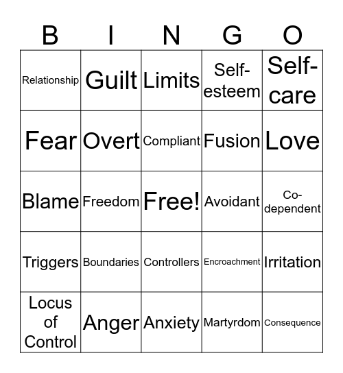 Control/Boundaries/Anger Bingo Card