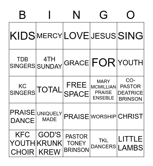 KFC MINSTRIES Bingo Card