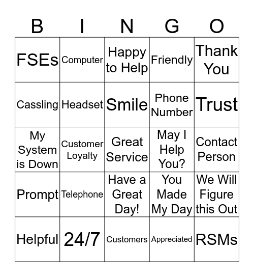 Customer Service Week BINGO Card