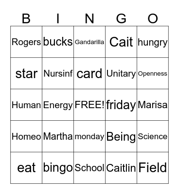 Martha Rogers Bingo Card