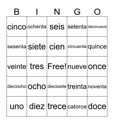 LILA Spanish 1 Bingo Card
