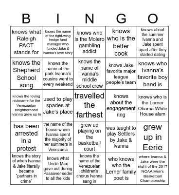 Ivanna & Jacob's Wedding Bingo Card