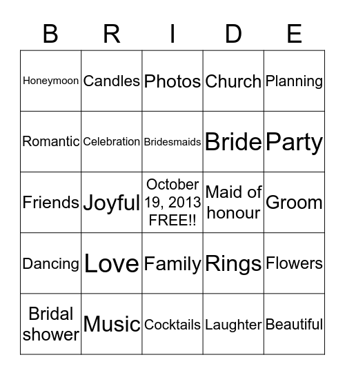 Bridal Shower Bingo Card