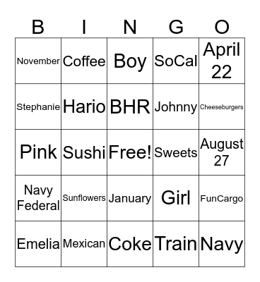 New Beginnings Bingo Card