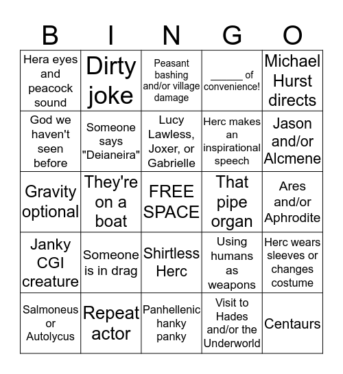 Hercules Bingo Card