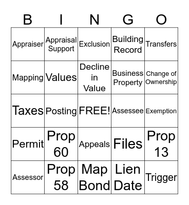 Assessor All Staff Bingo Card