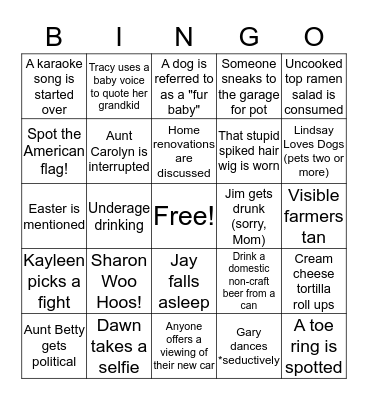 2017 Family Reunion Bingo Card