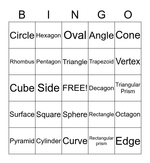 Geometric shapes Bingo Card