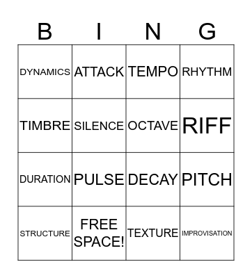 Musical Elements Bingo Card