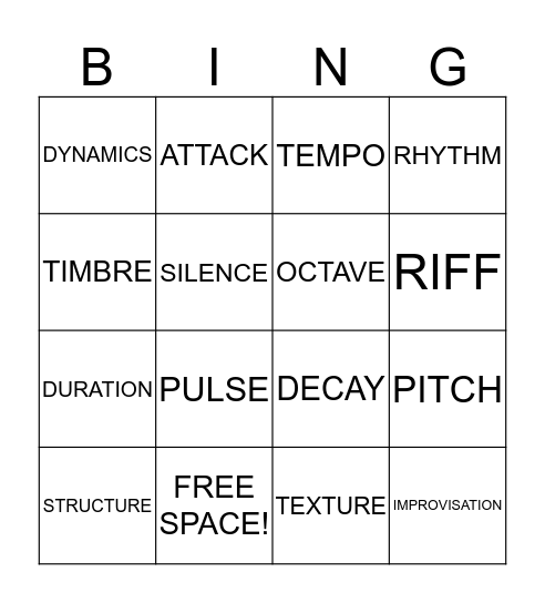 Musical Elements Bingo Card