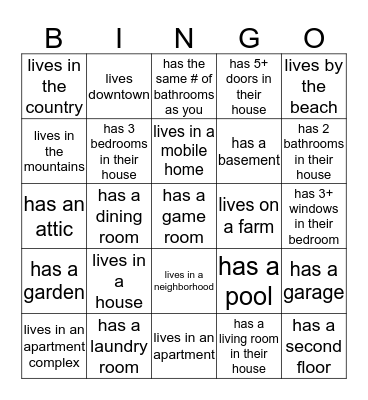 à la maison Bingo Card