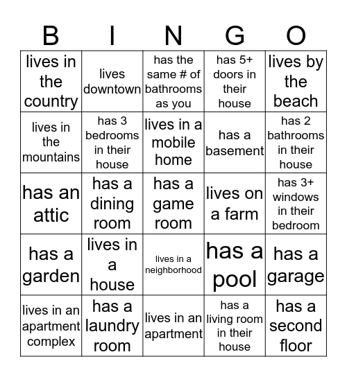 à la maison Bingo Card