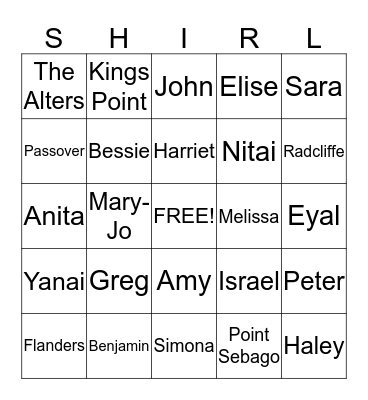 Shirl the Girl Bingo Card