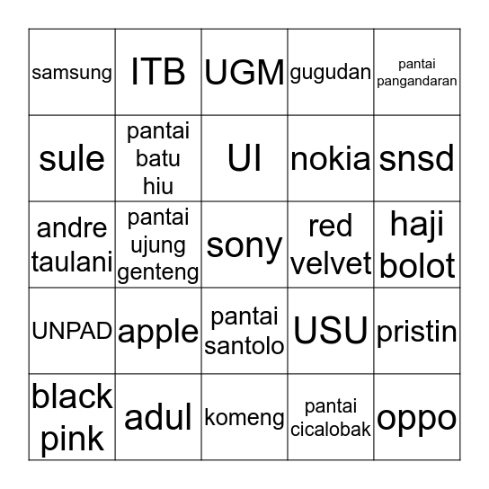 ALUNA SEMANGAT!!! Bingo Card