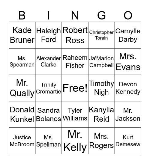 4th Period BINGO Card