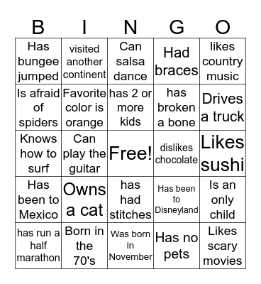 Find Someone Who..... Bingo Card