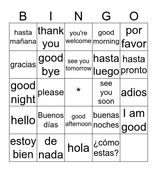 Saludos/Greetings Bingo Card