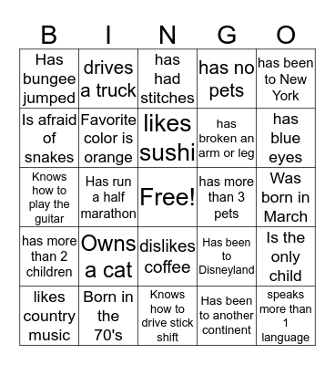 Find Someone Who..... Bingo Card