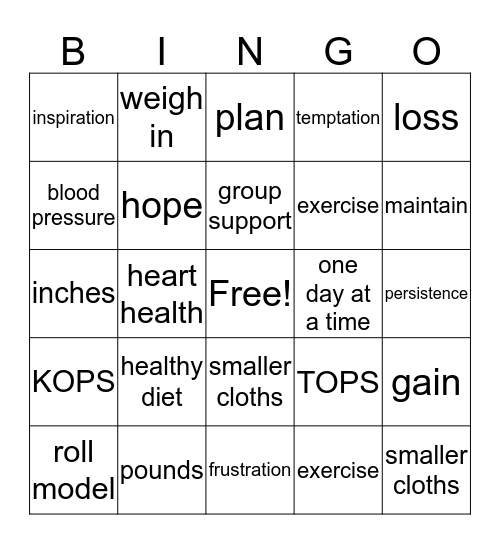 Taking Off Pounds Sensibly Bingo Card