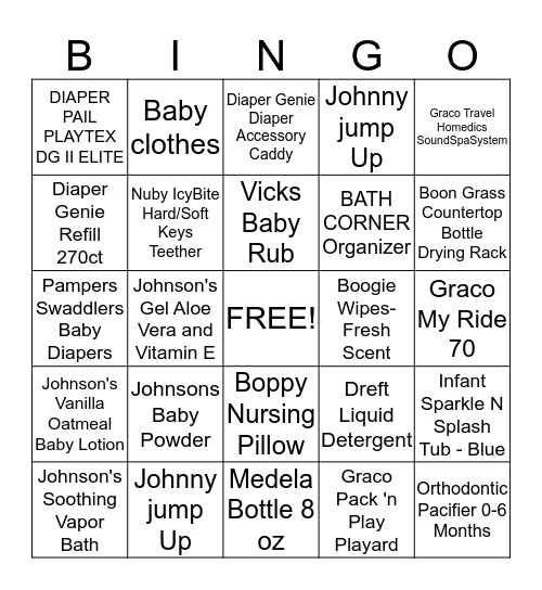 Baby Hubbart Bingo Card