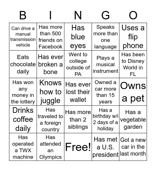3SI Bingo Card