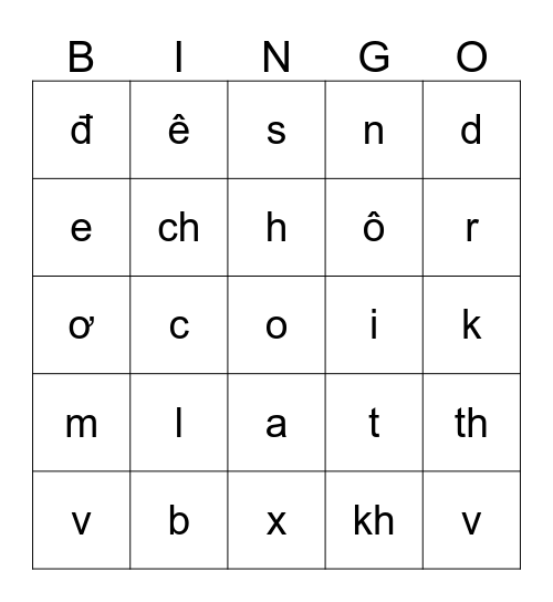 Bảng Chữ Cái Bingo Card