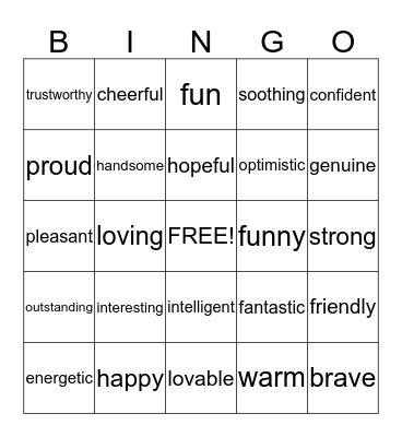 Self-esteem Bingo Card