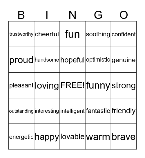 Self-esteem Bingo Card