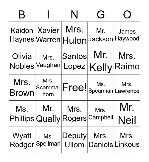 Know your school and Know your classmates Bingo Card
