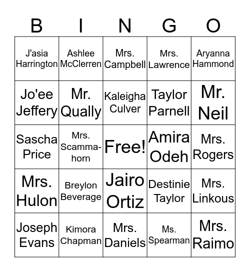 6th Period BING Bingo Card