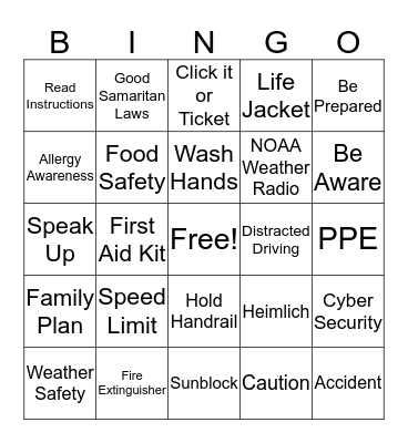 SAFETY WEEK BINGO Card