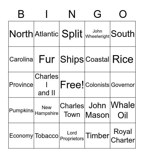 New Hapshire & The Carolinas Bingo Card