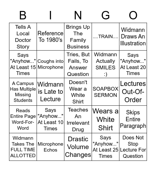 Widmann Bingo Card