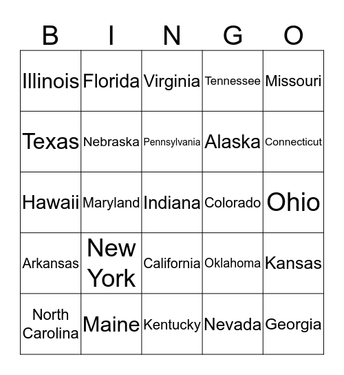 States Bingo!!! Bingo Card