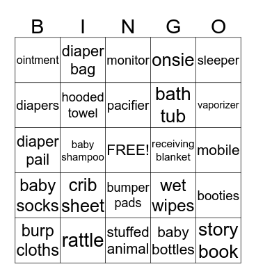 Brianne's Baby Shower Bingo Card