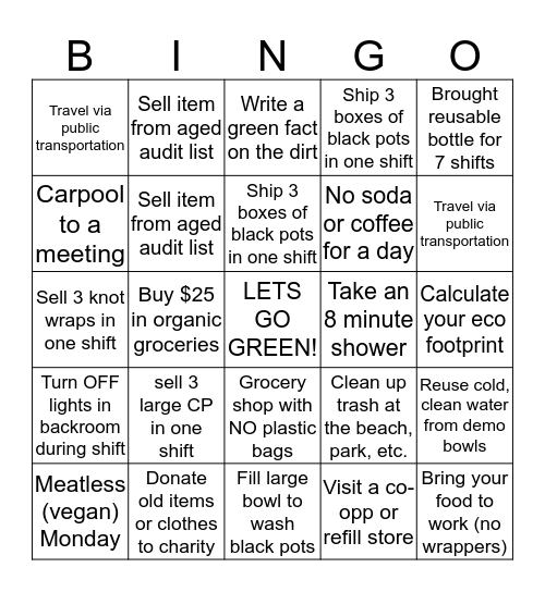 GREEN BINGO Card
