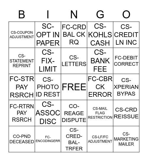 CIMS Bingo Card